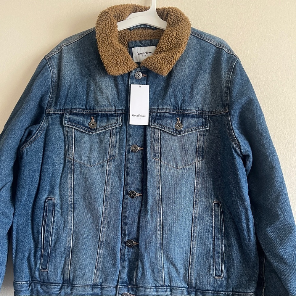 Goodfellow Blue Denim Jacket with Brown Collar Size XL - Picture 4 of 4